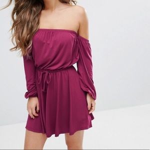 ASOS Petite Long Sleeve Bardot Skater Dress